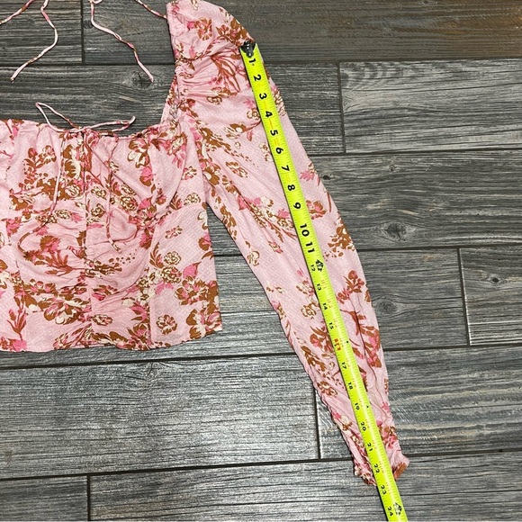 NWT $98 Free People Hilary Printed Top Size Small Pink Combo Smocked Back Blouse - Picture 8 of 16